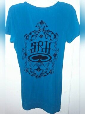 SRH  Mini T-Shirt Dress, Teal with Black Graphics  Y2K Vintage